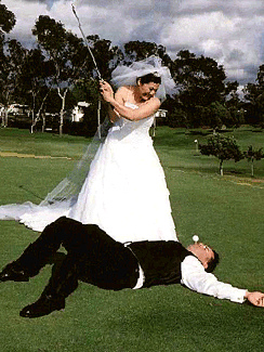 wedding golf bride hitting ball